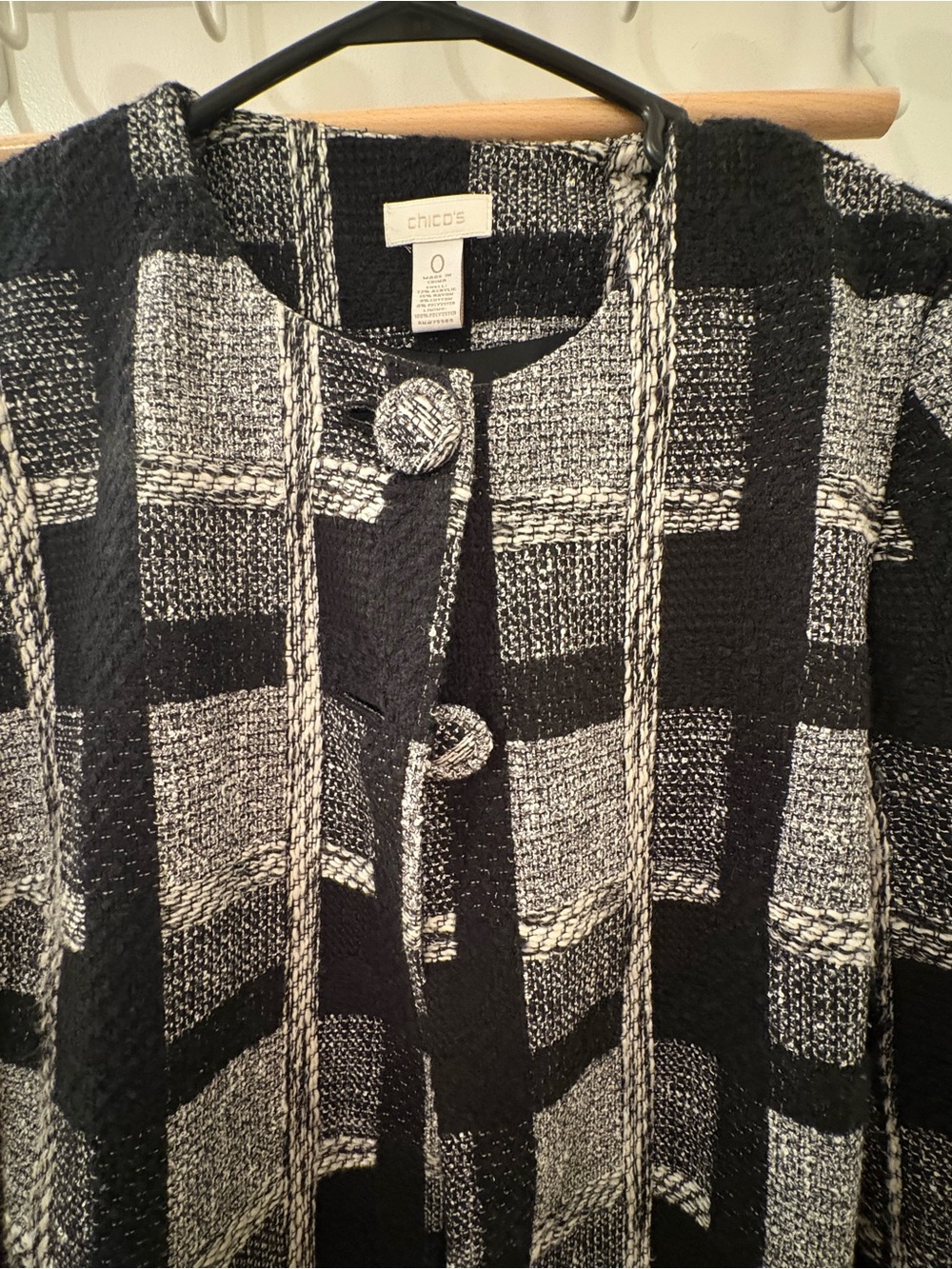 Chico's Black & White Plaid Tweed Blazer